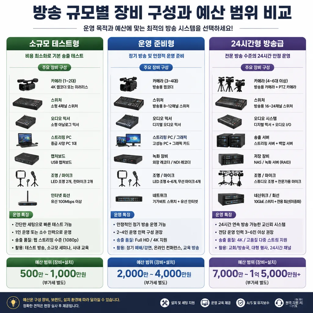 라이브 카지노 방송 장비 구축 비용 규모별 비교표