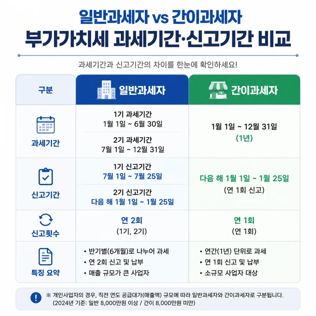 일반과세자 간이과세자 부가가치세 신고 기간 비교