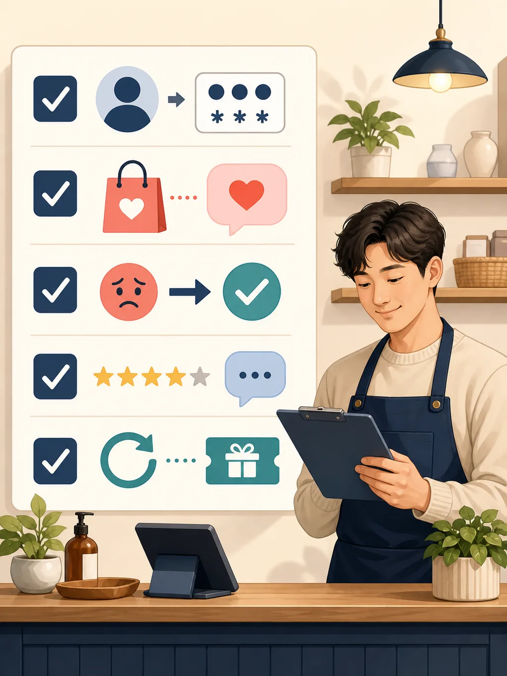 고객 기록과 후속 연락 및 리뷰 응답 관리 항목